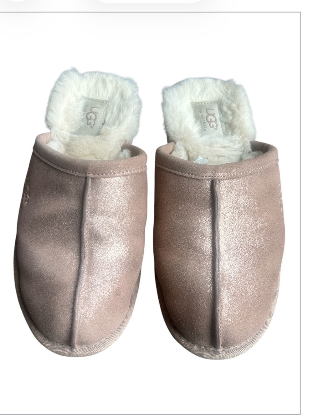 UGG Pearle Sparkle Slippers Rose Gold Metallic Sheepskin Lined Women’s Size 8